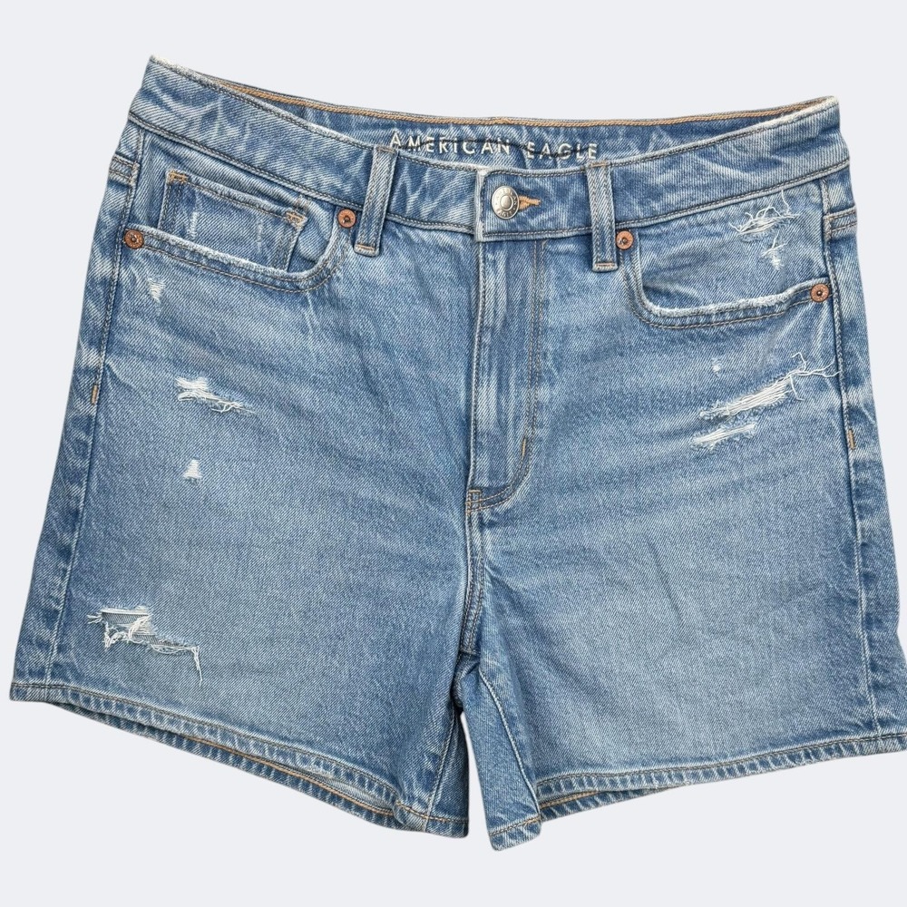 American Eagle Mom Shorts Womens 28 Blue Distressed Denim Relaxed Casual Sample